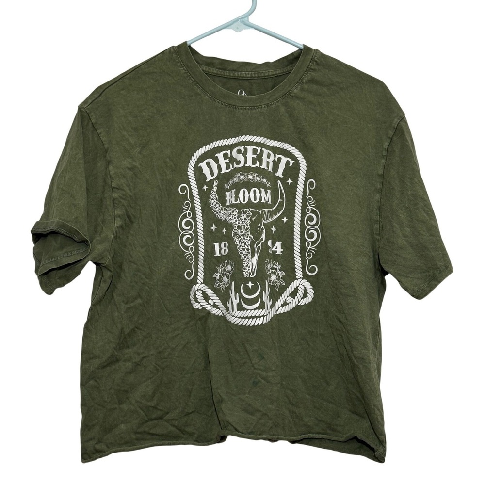 Organic Generation Desert Bloom Graphic Tee Olive Green Cotton Womens Large